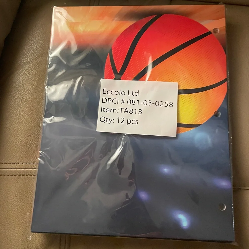 Basketball Themed Pocket Folder 12 Pack Paper New Sealed School Office Fun Color